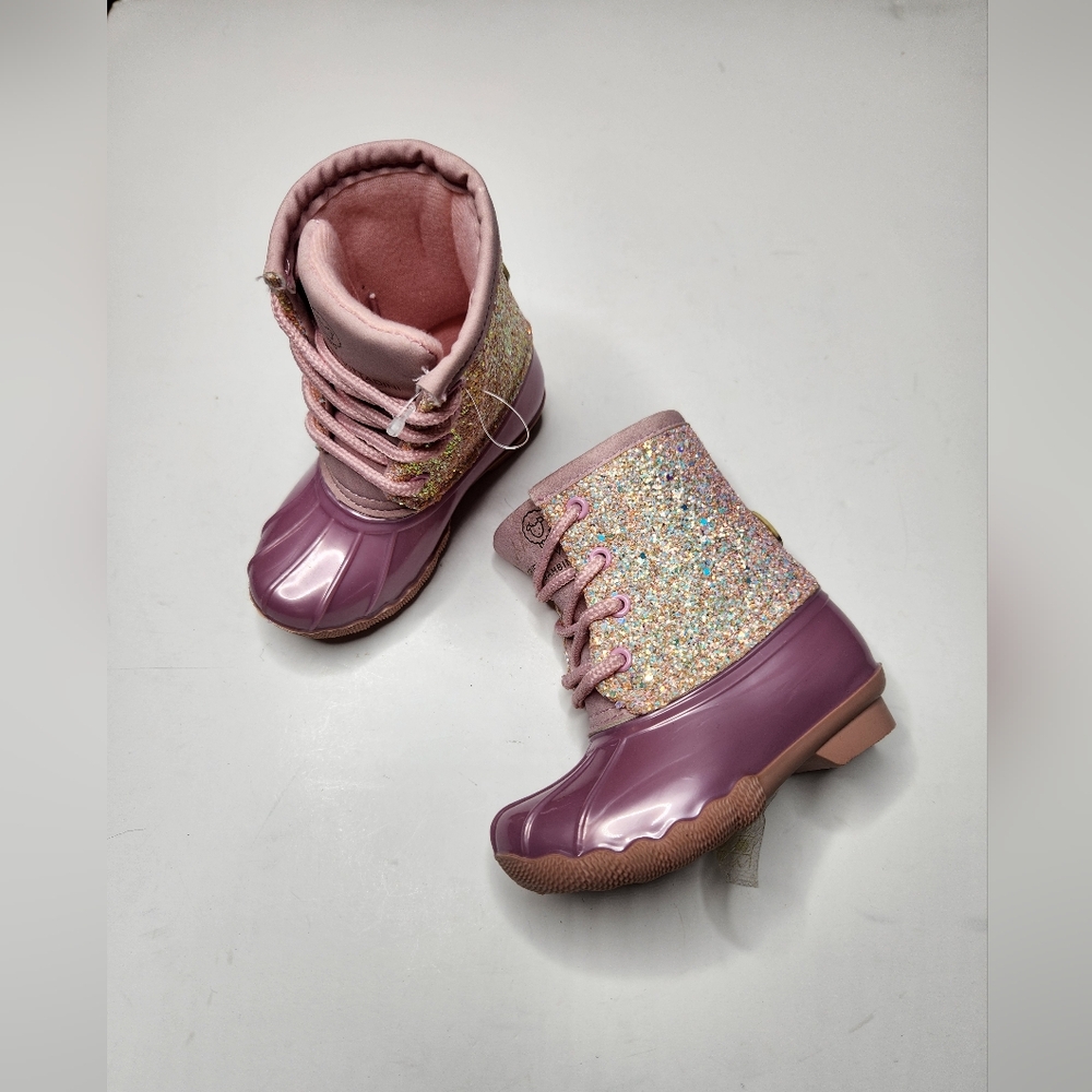 NEW Adrienne Vittadini Glittery Pink Kids Boots - Picture 2 of 9